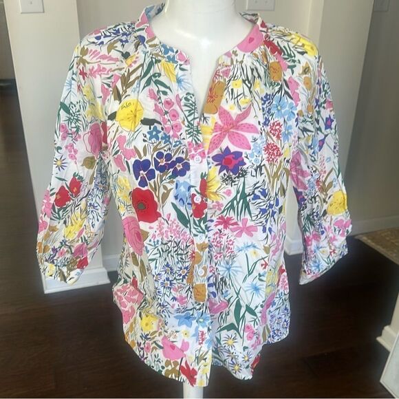 AVARA Evelyn White Multi Floral Cotton Puff Sleeve Top M - Picture 1 of 7